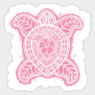 Pasifika Turtle - white on pink Sticker